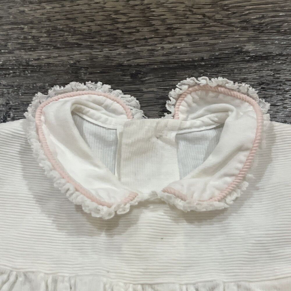 Vintage 50s Baby Girl Lamb Applique Blouse White Pink Peter Pan Collar 12-18M - Picture 3 of 7